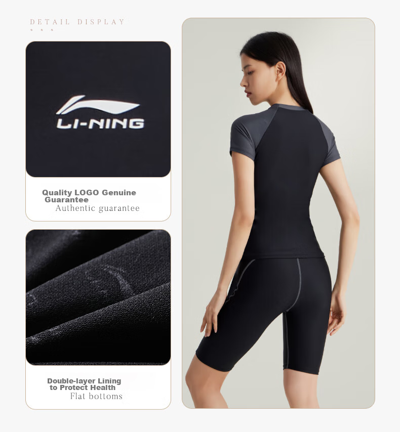 Li-Ning Women's Two-Piece Conservative Swimsuit, Tummy Control Slimming Plus Size Casual Hot Spring Swimwear 5491 Black L 12