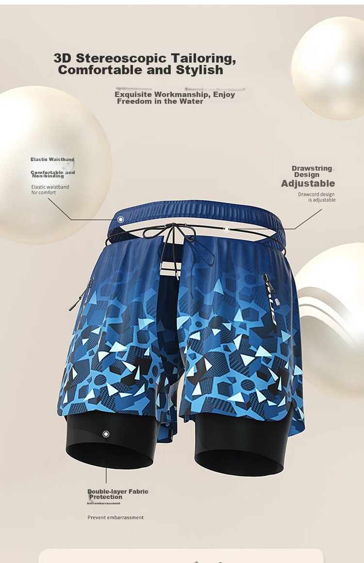 F.DYRAA Men's Swim Trunks, Boxer Style, Anti-Embarrassment, for Hot Springs And Beach, Youth Swimming Trunks, Three-Piece Set, 20275 Gray, 3XL 2