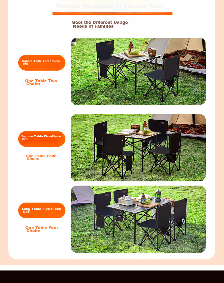 Suncojia Outdoor Portable Folding Table And Chair Set, Egg Roll Table + 4 Chairs, Folding Chairs, Outdoor Equipment 1