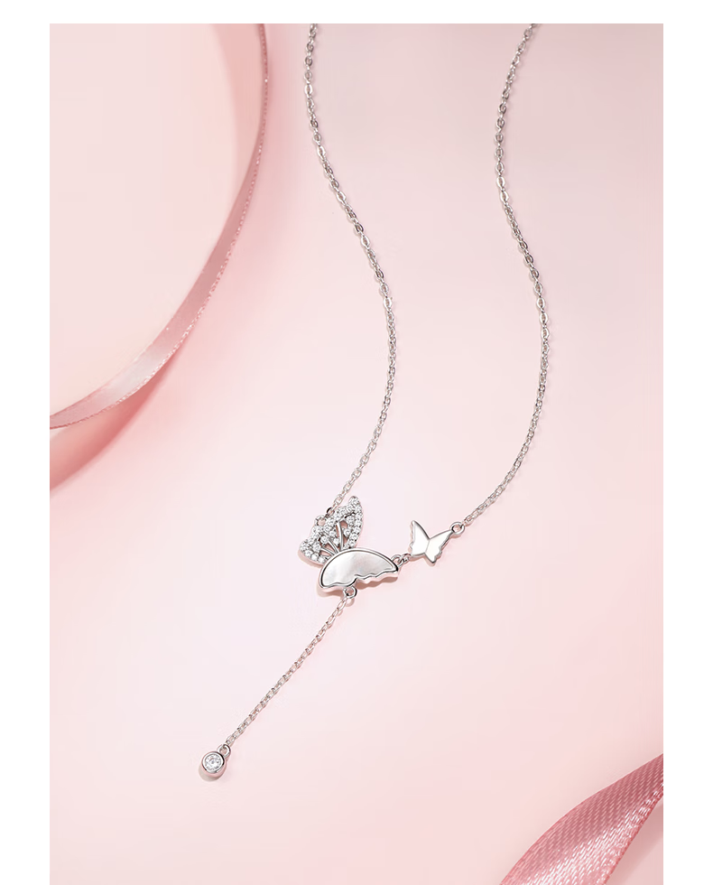 Fanci Light And Shadow Butterfly Necklace for Women, Silver Bracelet, Luxurious High-End Birthday Gift for Girls, Necklace + Bracelet Set 4