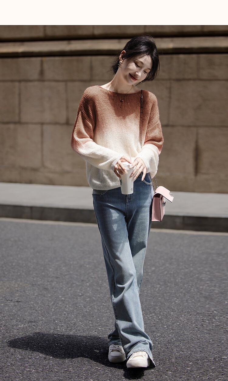 Dme [Dingdai'er Fashion] Autumn And Winter Artistic Gradient Wool Blend Sweater, Lazy-Fit Knitted Top for Wome 16