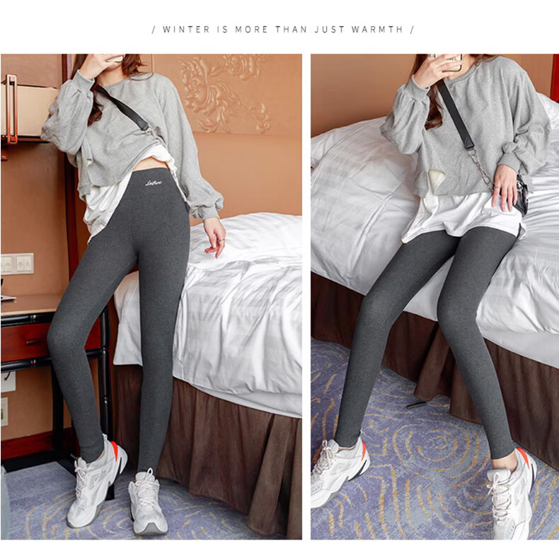 XUEXIMAN Women's Leggings, Autumn And Winter, Lambswool Ribbed, High-Waisted Slimming Elastic All-In Fleece Pants, Warm Cotton Pants 17