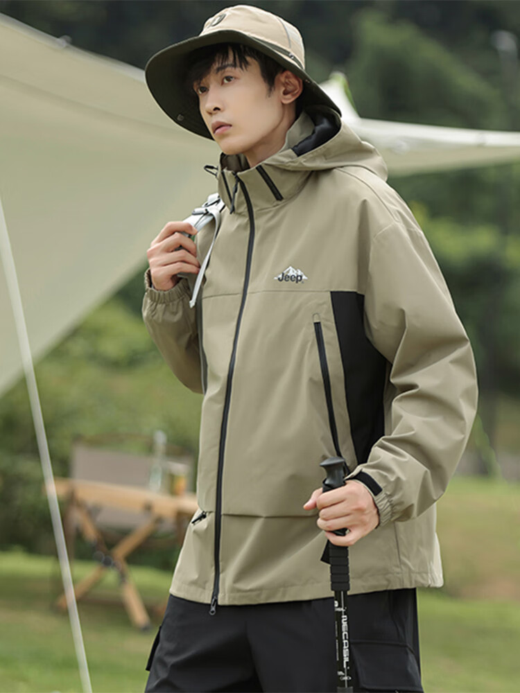 JEEP Men's Jacket, Spring And Autumn Loose-Fitting Hooded Sports Outdoor Clothing, Men's Outerwear 074, Black, Size L 12