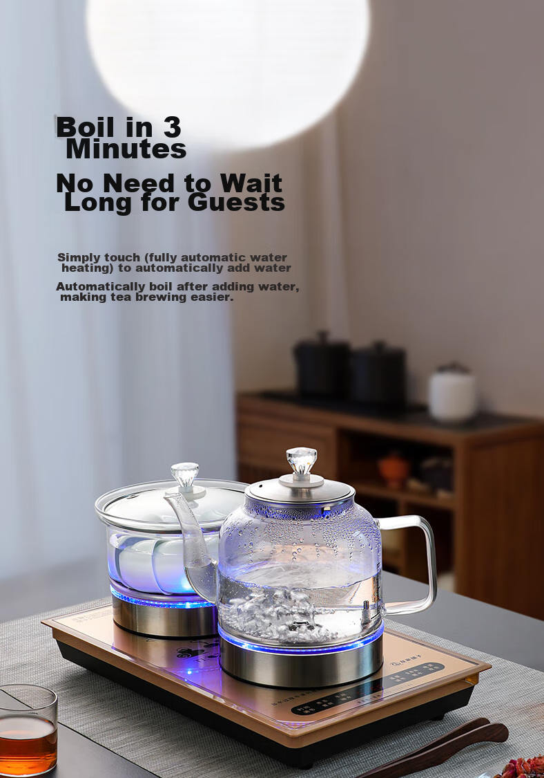 Biooner 37x23 Fully Automatic Electric Kettle with Water Inlet, Home And Office Tea Station All-In Machine, Tea Table, Coffee Table, Built-In Tea Set, Black Steaming Tea Model 6
