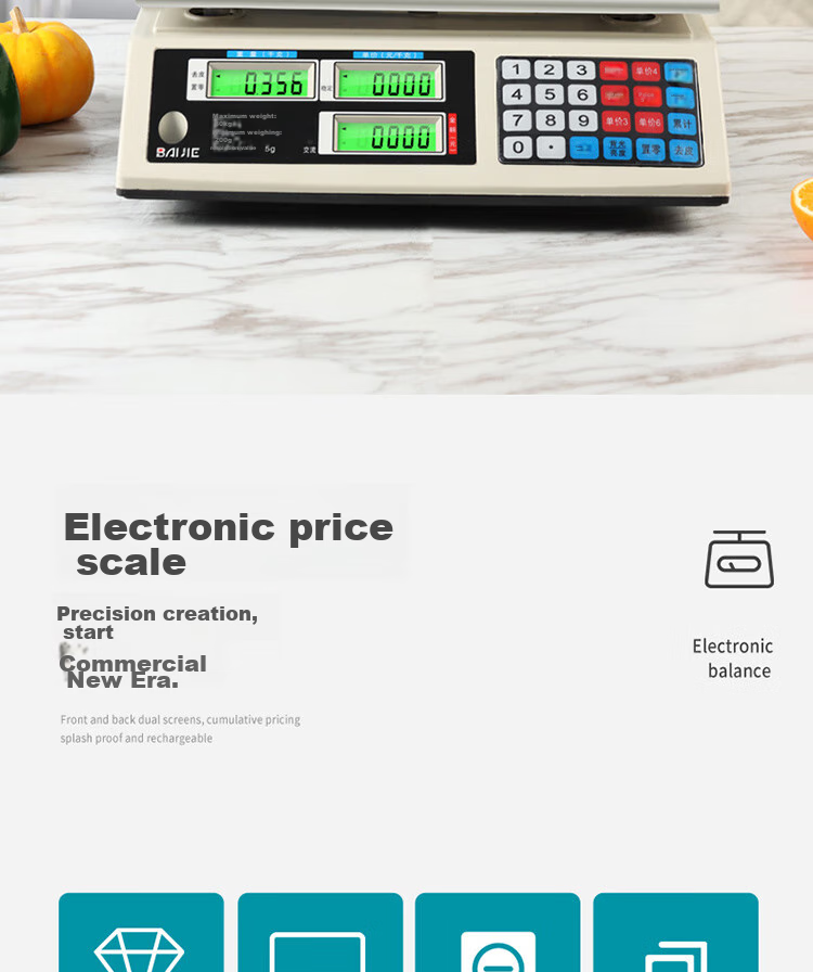 BJ Electronic Pricing Scale, Electronic Weighing Machine, Commercial Food Scale, Grocery And Fruit Electronic Scale, 30KG Flat Surface 3