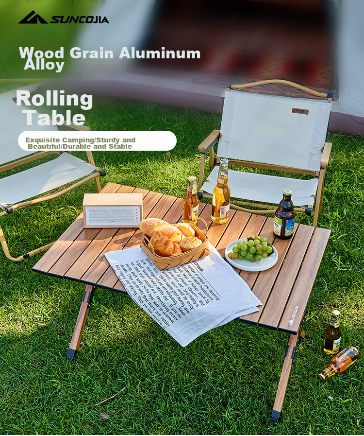 Suncojia Outdoor Folding Table, Aluminum Alloy Roll-Up Table, Portable Foldable, Wilderness Dining Table, Table And Chairs 1