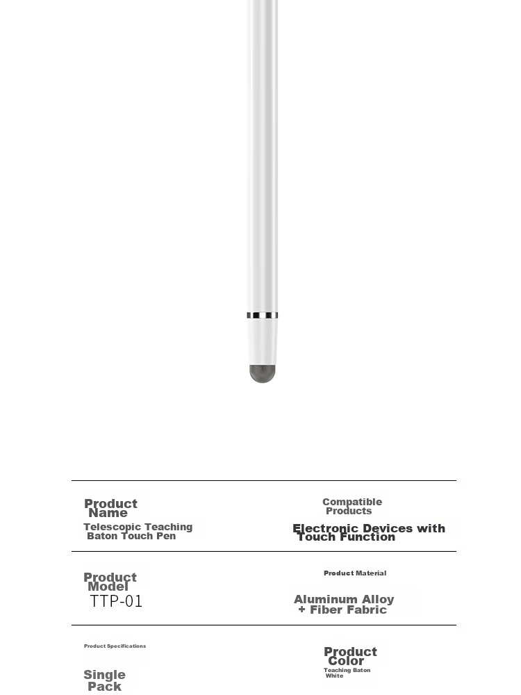 ESCASE Electronic Whiteboard Retractable Teaching Pointer Pen, Handwriting Pen, Teacher Smart Screen Blackboard Electronic Multimedia Teaching Capacitive Pen All-In Machine, Extended Aluminum Alloy Learning Machine Touchscreen Pen White 11