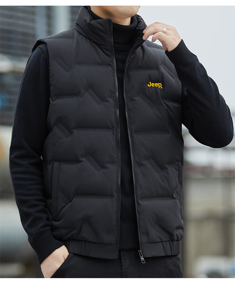 JEEP down Vest for Men, Winter Thickened Warm Jacket, Casual Waistcoat Clothing for Men, Black, M 7