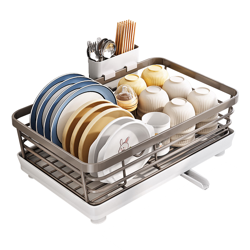 Shuaishi Kitchen Dish Rack Draining Bowl Organizer Storage Box Countertop Utensil Holder - Gunmetal Gray Small Size