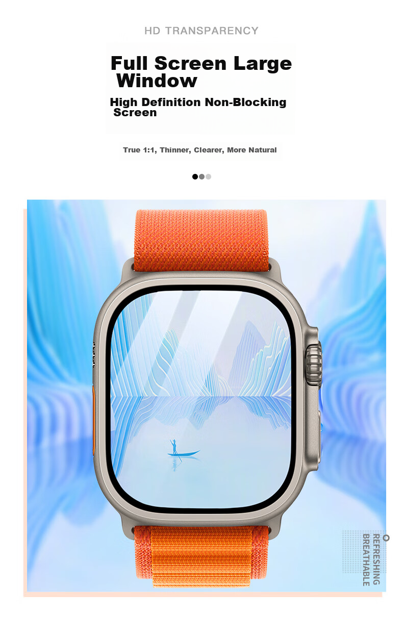 Binghong Compatible with Apple Watch Protective Film Ultra4/3 Tempered Glass Screen Protector for Ultra2/Apple Watch Ultra4/3/2 Frame Film Integrated 49mm 5