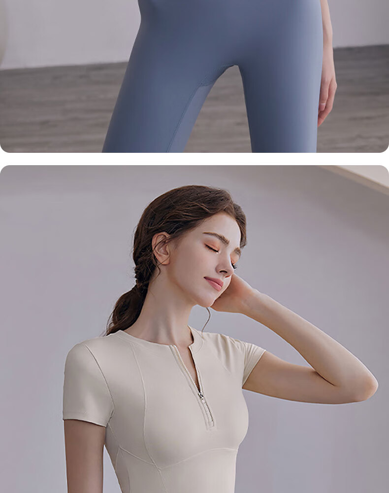XUEXIMAN Yoga Top for Women with Chest Pads, Half-Zip Sports Quick-Dry T-Shirt Short Sleeve Professional Running Fitness Wear Summer 4