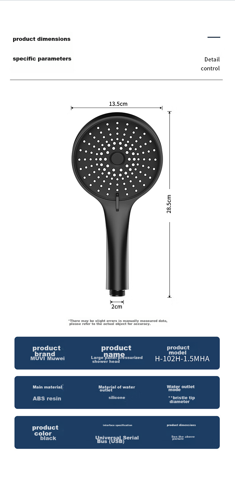Muvi High-Pressure Shower Head Set, Complete Spray Kit, Bath Shower Head with Hose, High-Pressure Bathroom Handheld Shower Head 20