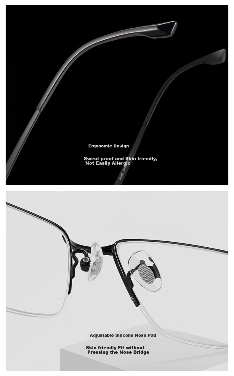 BUZZ Reading Glasses for Men, High Definition Anti-Blue Light Ultra-Light Titanium Reading Glasses, Business Presbyopic Glasses NQ0024 Bright Gold Frame 100 Degrees 9
