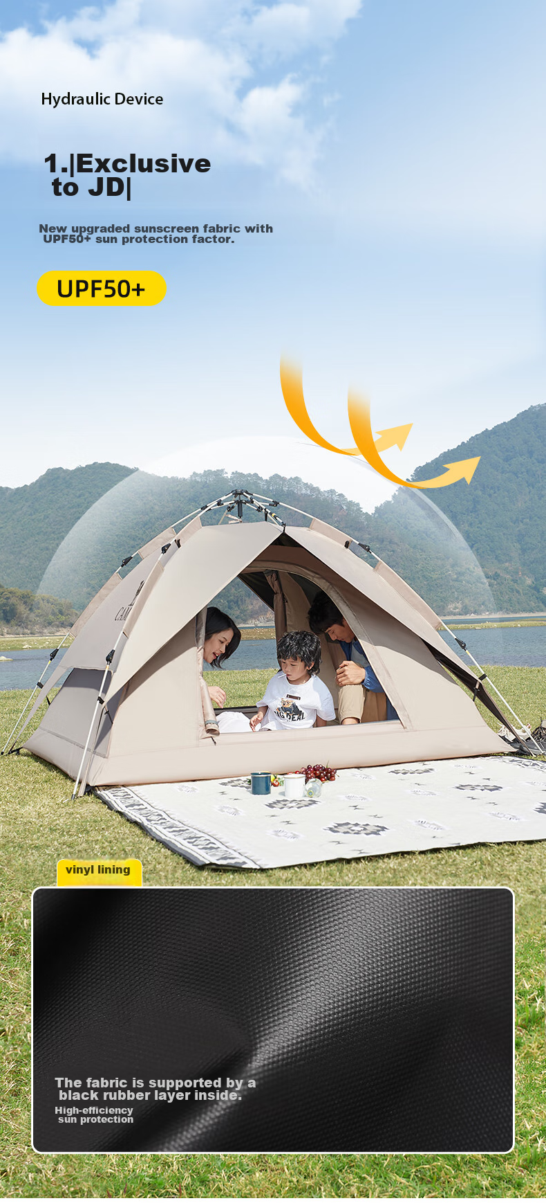 CAMEL Outdoor Black Gel Sun Protection Tent, Fully Automatic Portable Folding Thickened Rainproof Camping Equipment, A1S3NA111-3 4