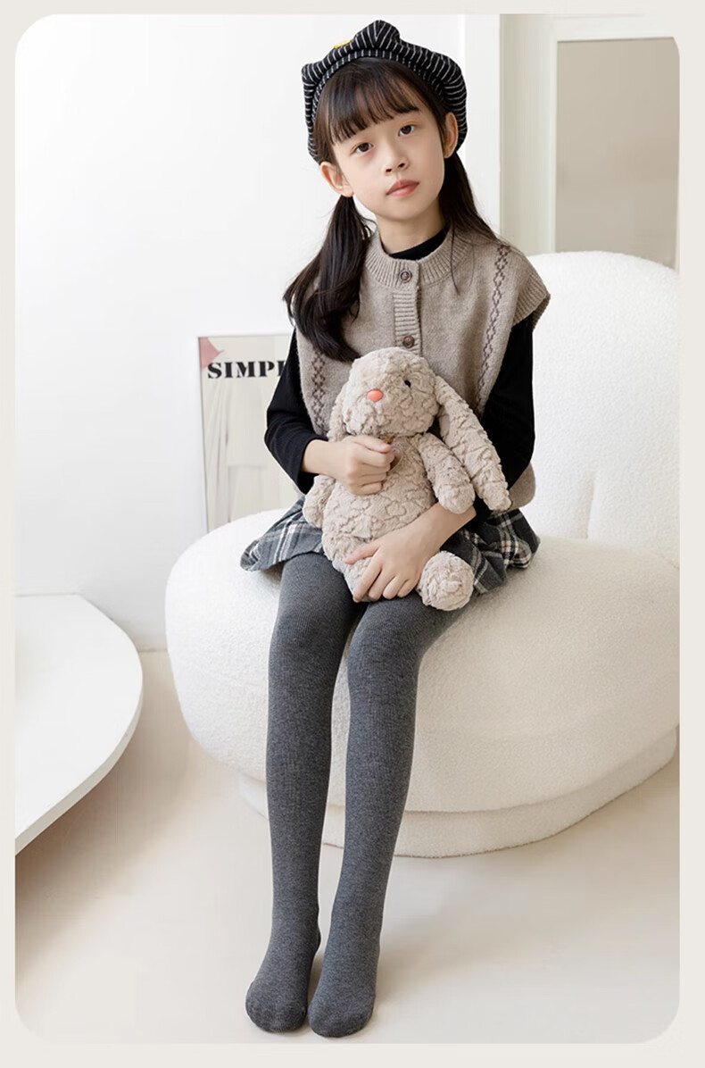 Langsha Children's Thickened Fleece-Lined Thermal Leggings Girls Autumn Winter Striped High-Waist Tights for Older Kids 13