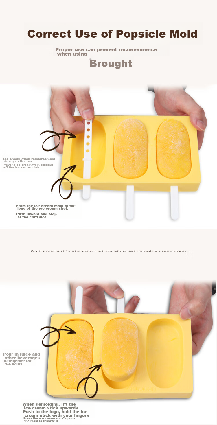 Xuechu Ice Cream Mold, 3-Link Silicone with Lid, Homemade Mung Bean Ice Cream Bar, Ice Pop, Popsicle, And Ice Cream Mold 10