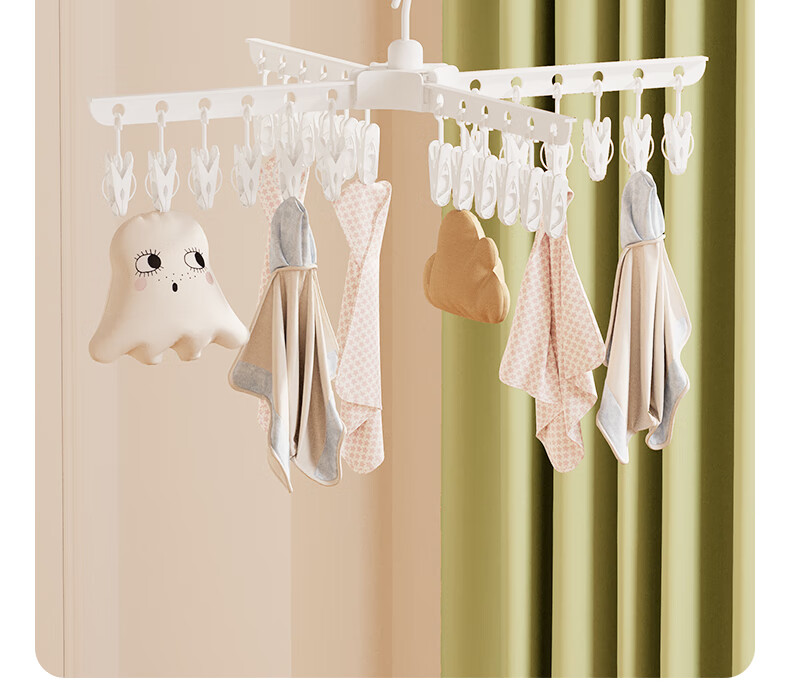Siwangongli Baby Clothes Drying Rack, Floor-Standing Multifunctional Foldable Towel Hanger, Baby Diaper Hanger with Multiple Hooks, Three-Tier 11
