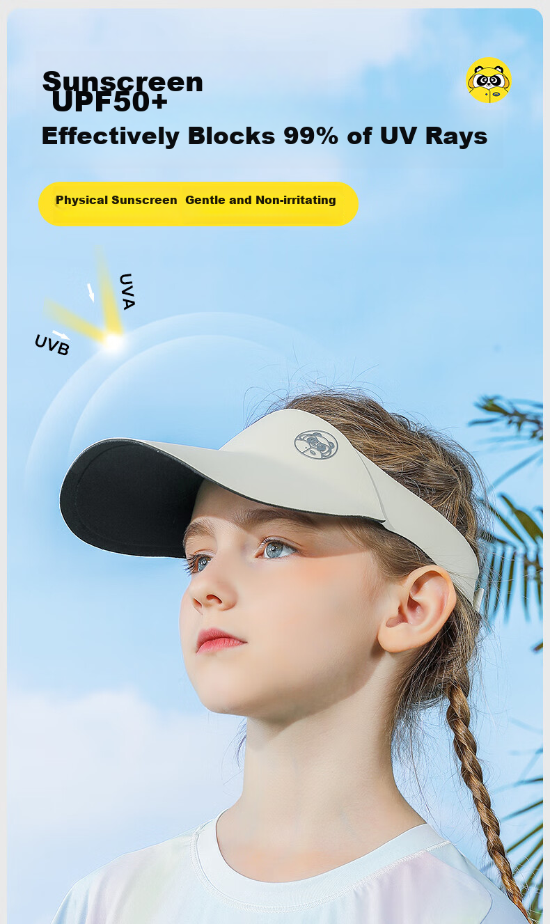 Moremerry Children's Sun Protection Hat, Visor Sun Hat, Face-Covering, Windproof, UV-Resistant, Baseball Cap for Boys And Girls, Sea Salt Blue 2