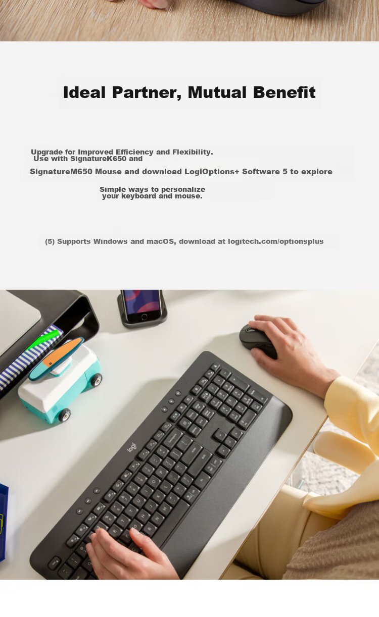 Logitech MK650 Enterprise-Grade Wireless Bluetooth Office Keyboard And Mouse Set, Full-Size Wireless Keyboard Design, Premium Series with Bolt Wireless Receiver [Order Bonus] 9