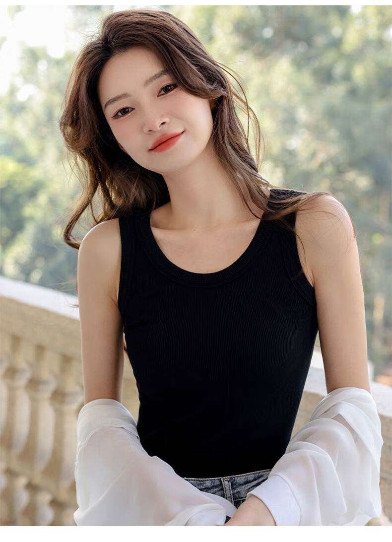 LangSha Women's Camisole Tank Top with Built-In Bra Pads, Thin Summer Undershirt Vest, Sleeveless Sports Bra, Long Style for Layering Or Outer Wear 16