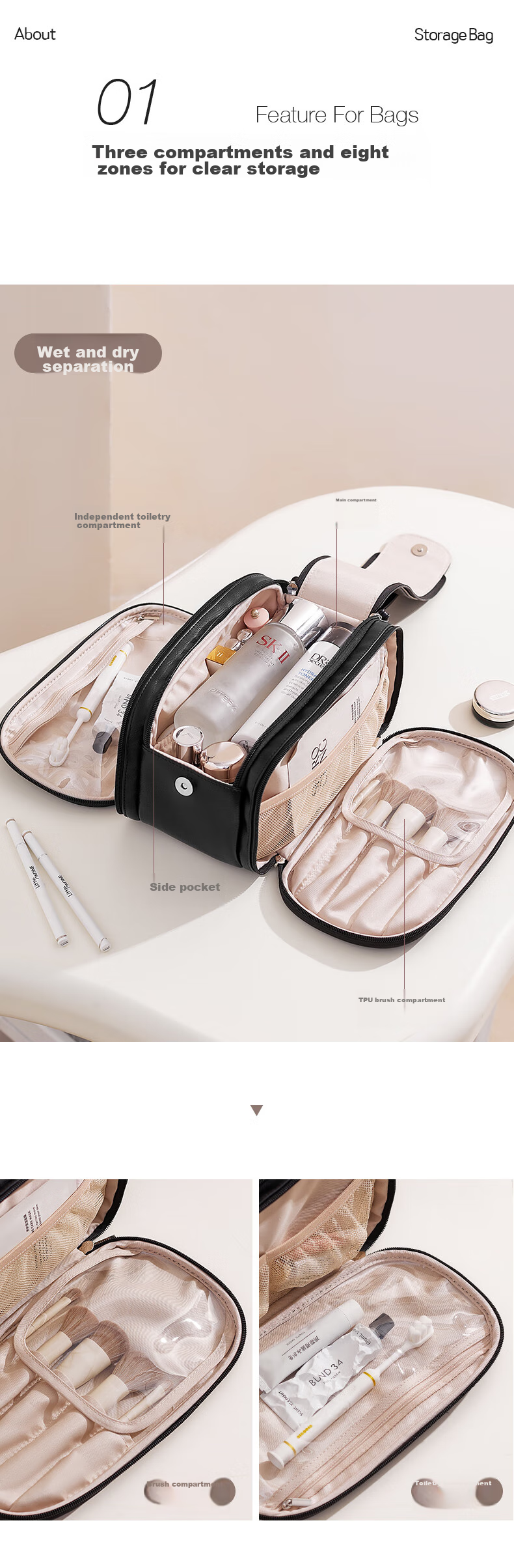 EACHY Cosmetic Bag, 2025 Portable Makeup Brush Storage Pouch, Travel Carry-On Large Capacity Toiletry Organizer Bag, Pink 4
