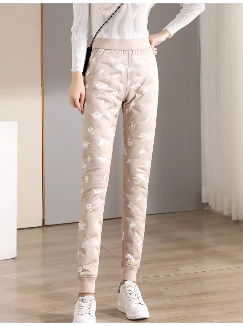 LangSha Women's Inner Down Pants 25 Autumn Winter New Thickened Fleece Lined White Duck Down Warm Cotton Pants Northeast School Uniform Essential 11