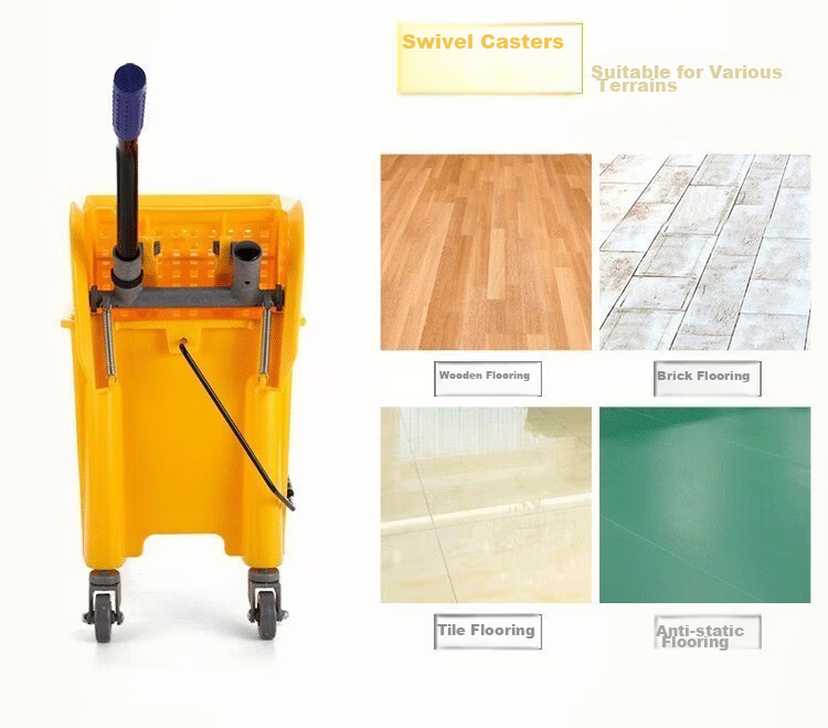 Stu Reinforced Mop Wringer Bucket Household Commercial Cleaning Mop Bucket 34L Yellow with Drain Pipe 8