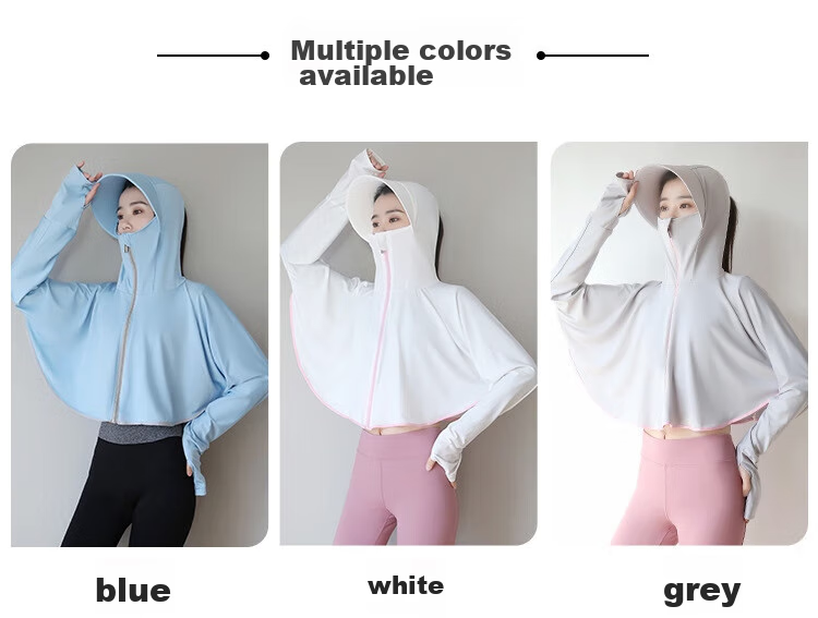 Move Iron Summer Sun Protection Clothing for Women, Outdoor Breathable Ice Silk Sun Protection Garment, Cycling Lightweight Sunshade Long-Sleeve Shawl Cape, Gray 12