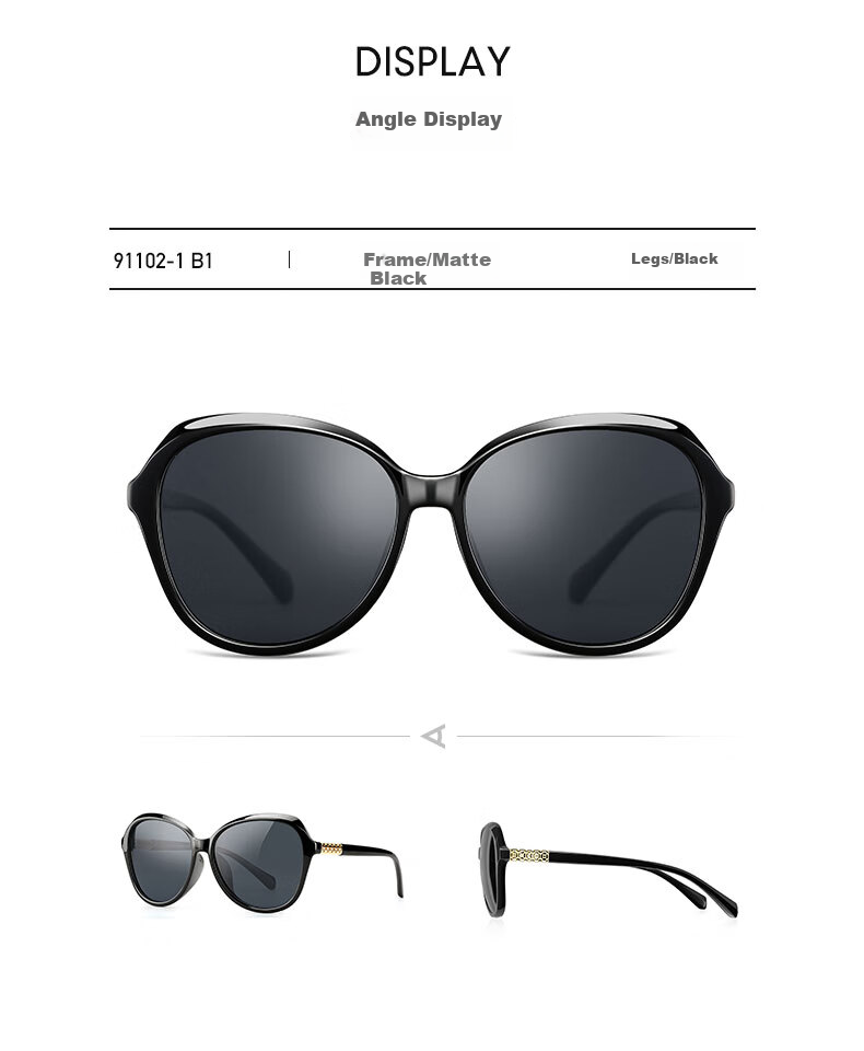PARIM Women's Polarized Sunglasses, Driving Glasses, Sun Protection, UV-Blocking, Bright Black Frame, Large Face Glasses for Wome 8