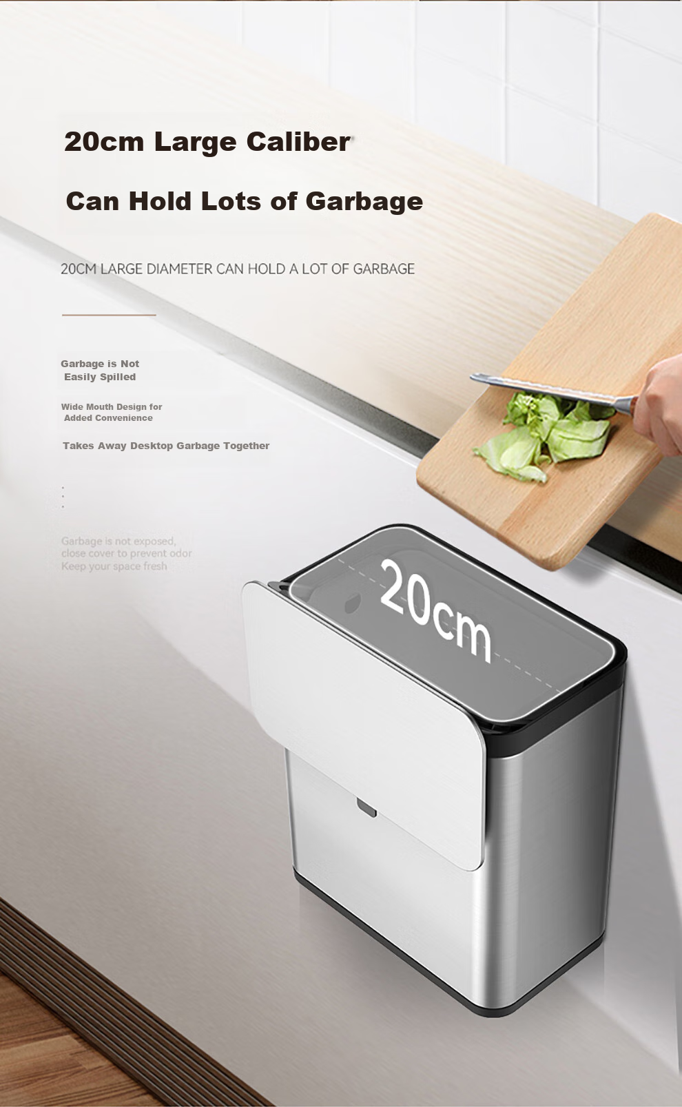 EKO Wall-Mounted Trash Can, 7L Cream White, Household with Lid, Stainless Steel, for Kitchen And Bathroom, Large Size, Recommended by Zhang Ruoyun, Model 9008 3