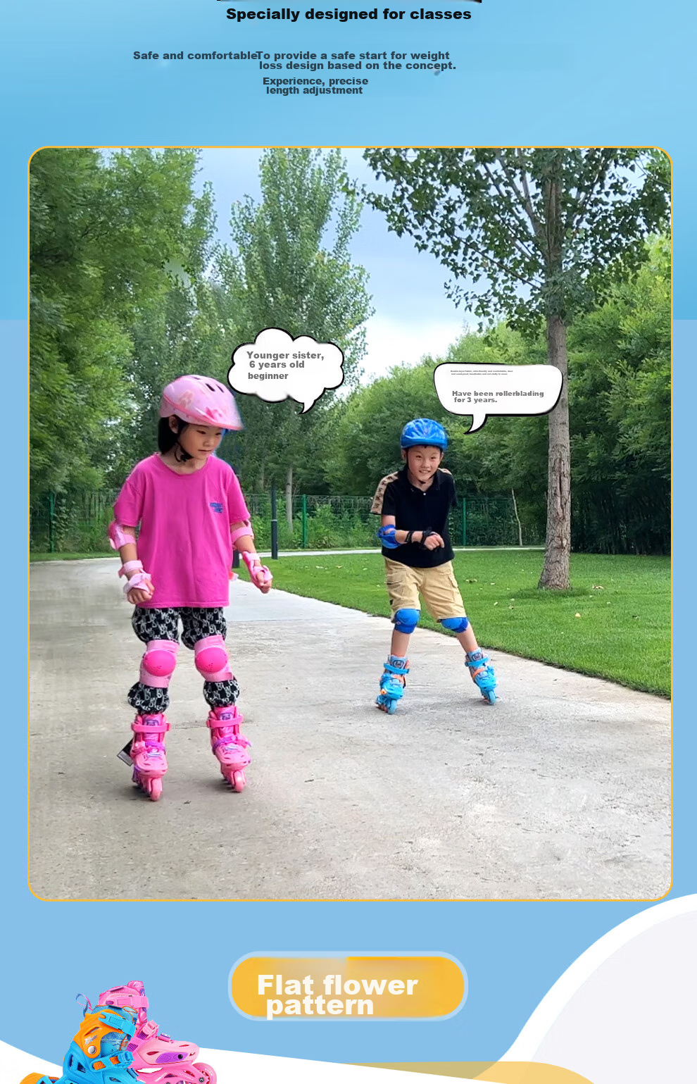 HEAD Professional Roller Skates for Children, Boys And Girls Beginners, Inline Skates, Flat Flower Casual Ice Skates, S5 Pink, Size L 10