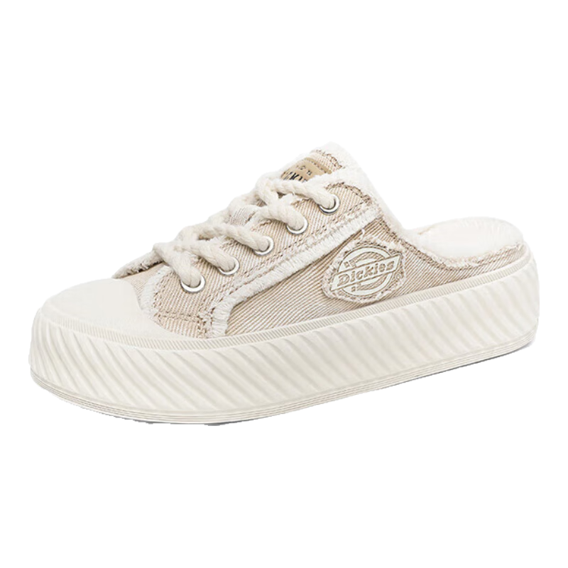Dickies Slip-On Couple Canvas Shoes, Women's Casual Shoes, Flat Shoes, Lazy Half Slippers, Cappuccino, Size 37