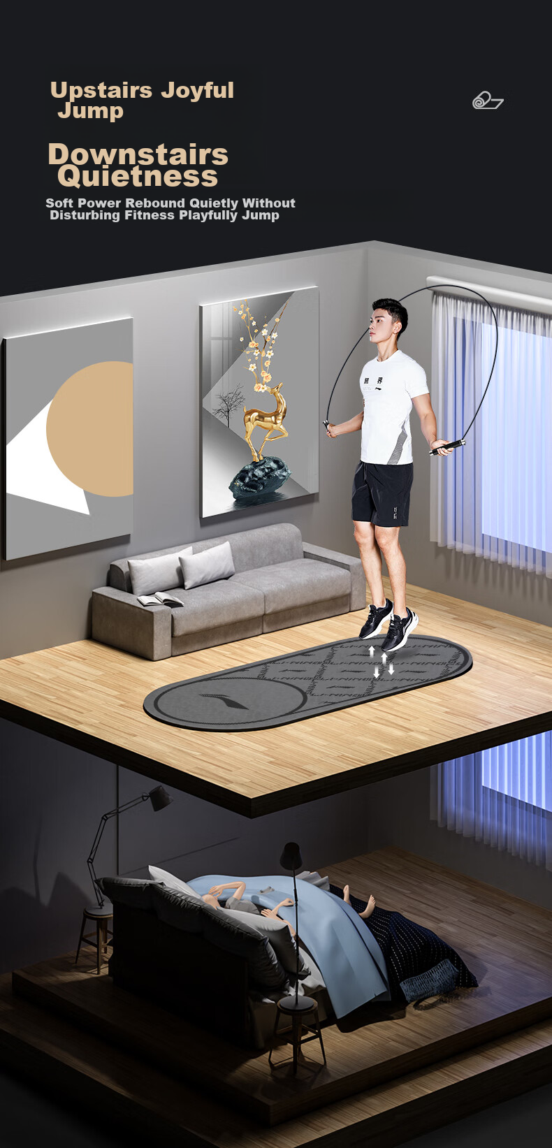 Li-Ning Jump Rope Mat, Thickened Wide Fitness Mat for Men And Women, Soundproof Shock-Absorbing Non-Slip Professional Exercise Dance Mat 2