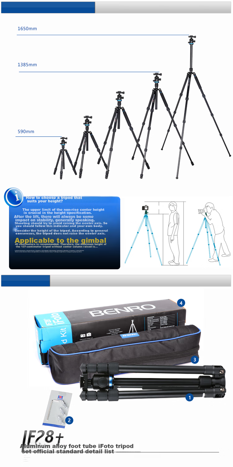 Benro Tripod IF28+, DSLR Camera Tripod for Canon And Nikon, Foldable And Convertible Monopod, Large Format Super Strong Locking, Stable Portable Ball Head Kit 8
