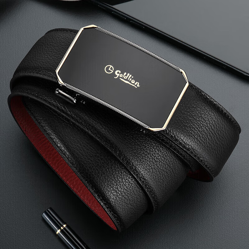 Goldlion Men's Belt, Top-Grain Leather, Automatic Buckle, Red Waistband Gift Box, Zodiac Year Trouser Belt, Birthday Gift