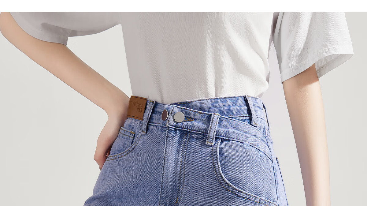 Halo Queen Women's Denim Shorts, Summer A-Line, Contrasting Colors, Slimming, Retro Hot Pants, High-Waisted, Leg-Lengthening, H52N030 7