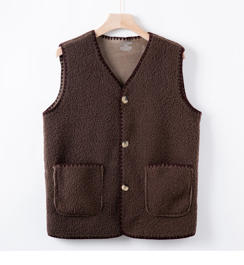 Fengxiao Middle-aged and Elderly Women's Autumn Vest New Stylish Autumn Winter Sleeveless Casual Solid Color Fleece Vest for Mom 9