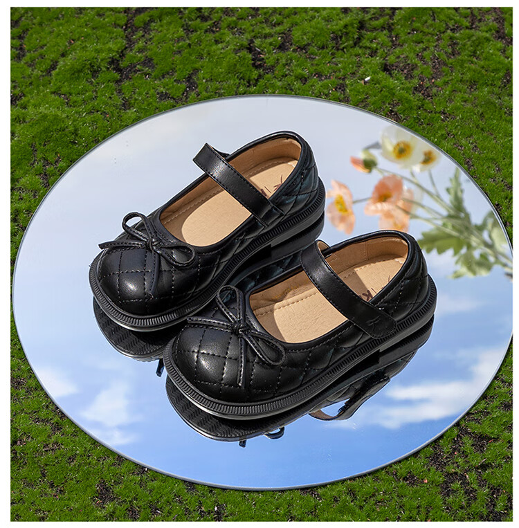 RED DRAGONFLY Children's Autumn Girls' Shoes, Single Shoes with Soft Soles, Little Girl's Leather Shoes, Princess Shoes for Girls, Q43BPPY401, Black, Size 34 9