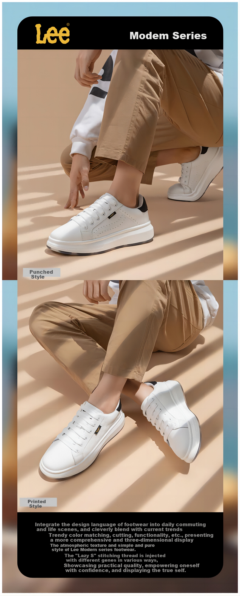 Lee White Sneakers for Men, Fashionable Casual Skateboard Shoes, Versatile Breathable Thick-Soled Low-Top Sports Casual Shoes, Black, Size 43 1