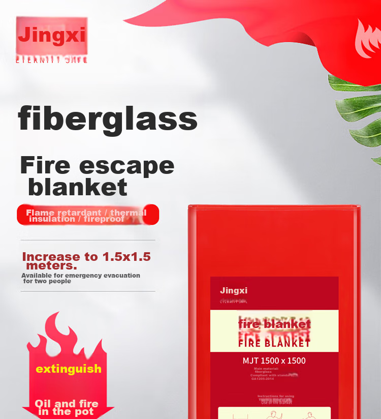 JINGXI Fire Blanket, Fiberglass Fire-Resistant Mat, for Home Kitchen Canteen Use, Fire Extinguisher Box, Escape Blanket, 1.5M X 1.5M 1