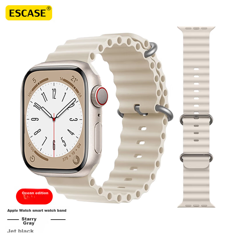 ESCASE Compatible with Apple Watch Band, Silicone IWatch S11/10/9/SE3/8/7/6 Smartwatch Sports Waterproof Band, 38/40/41mm Ocean Edition Starry Gray