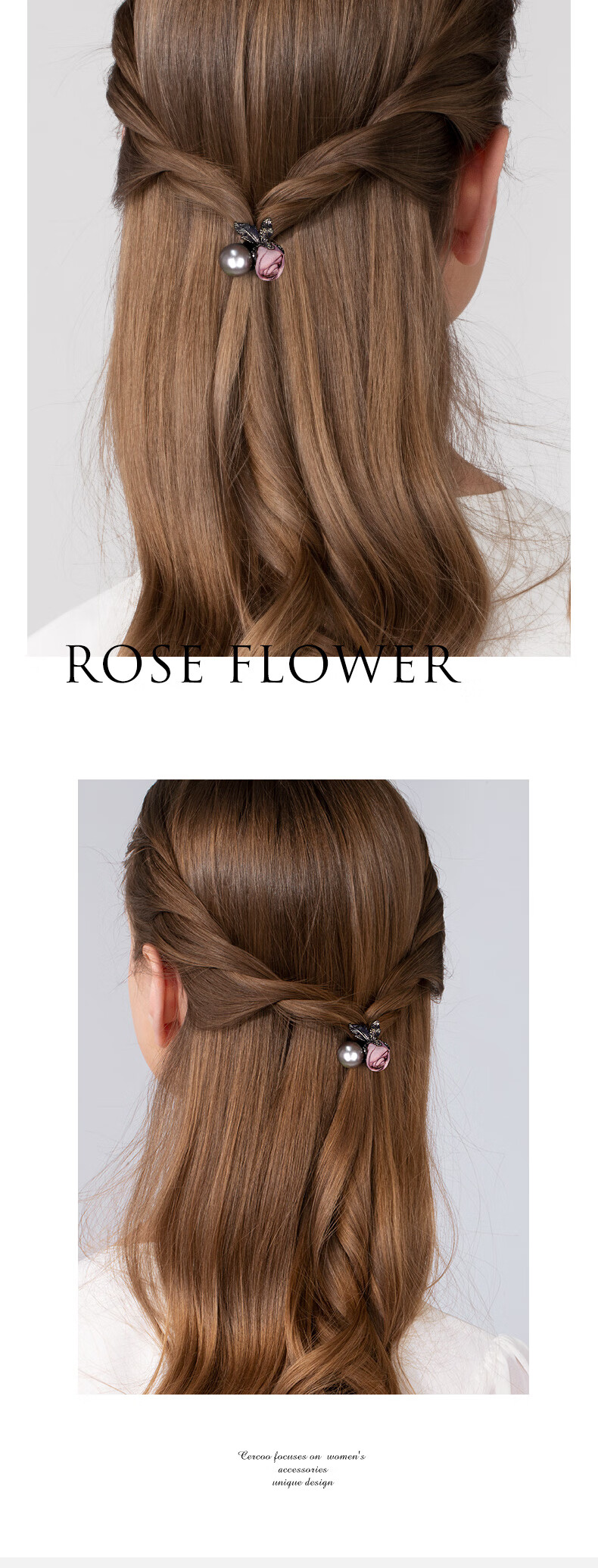 Cercoo Pearl Hair Tie, Rose Hair Accessory for Adults, Korean-Style Hair Elastic Band, Trendy INS Hair Ties, Floral Hair Accessories for Girlfriend 2