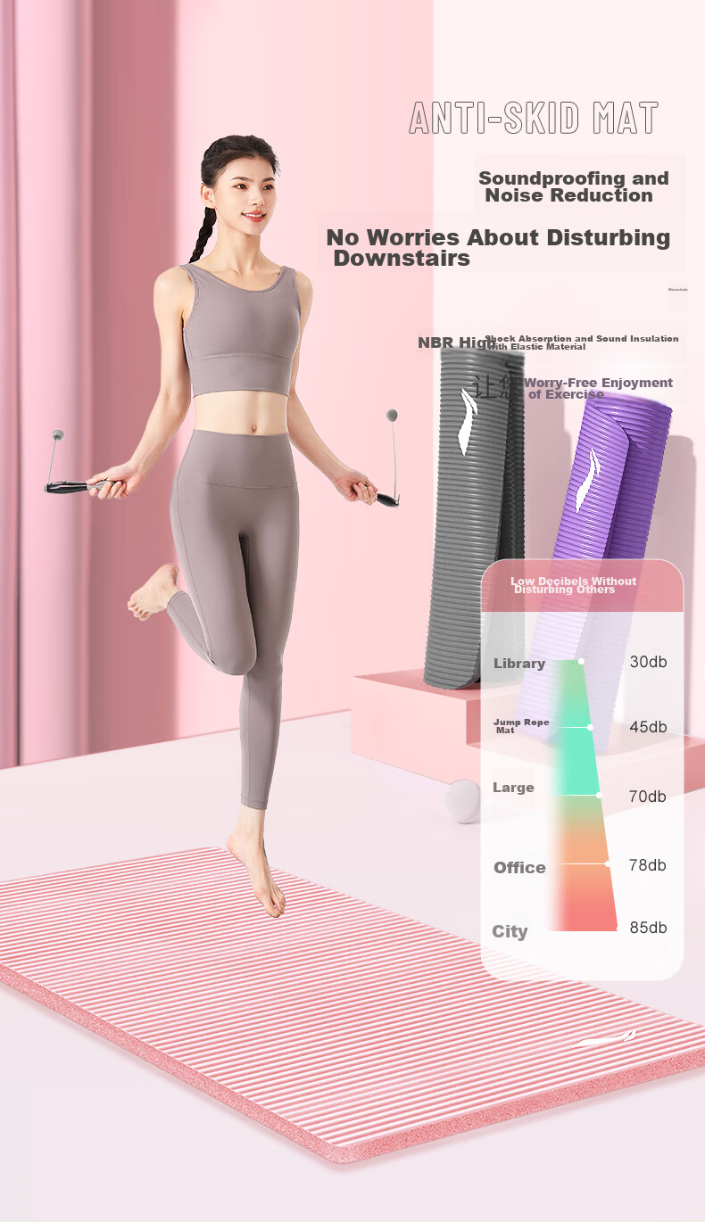 LI-NING Yoga Mat Thickened 15mm Soundproof Shock Absorption Women's Fitness Professional Indoor Aerobics Non-Slip Children's Dance Mat 7