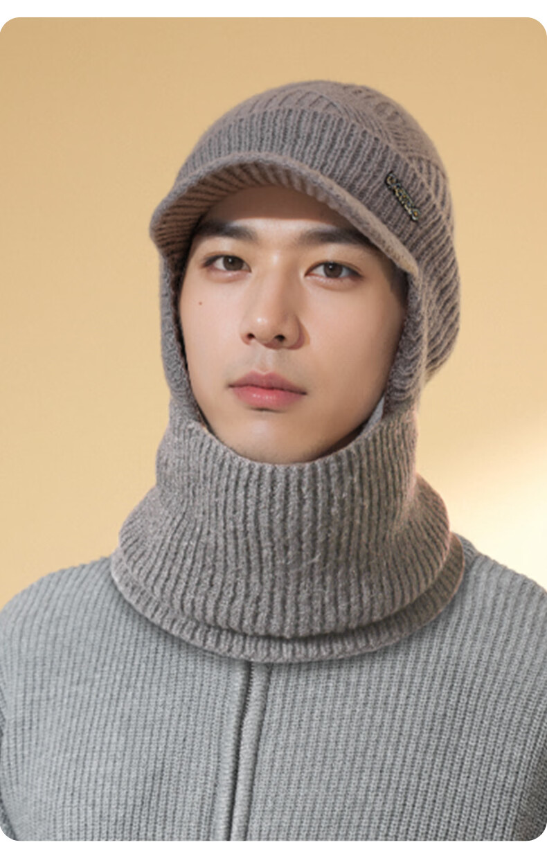 CARTELO Men's Hat, Autumn And Winter Warm Knitted Cap, Fleece-Lined Thickened Cycling Cold-Proof Knitted Hat And Neck Gaiter Two-Piece Set 15