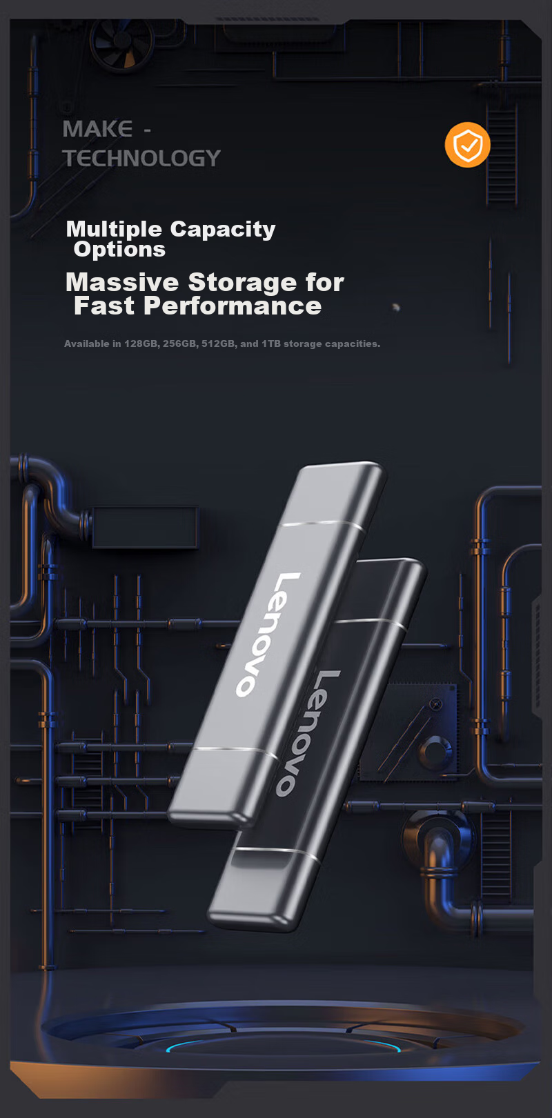 Lenovo 256GB Portable Solid State Drive (PSSD), Type-C USB3.1 Dual Interface, Direct Phone Connection, ZX1Pro Series, Silver 7