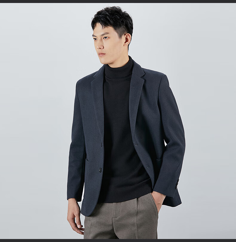 ROMON Wool Suit Jacket for Men, Autumn And Winter Business Casual Thick Coat, Men's Outerwear, 85XF Black 3XL 14