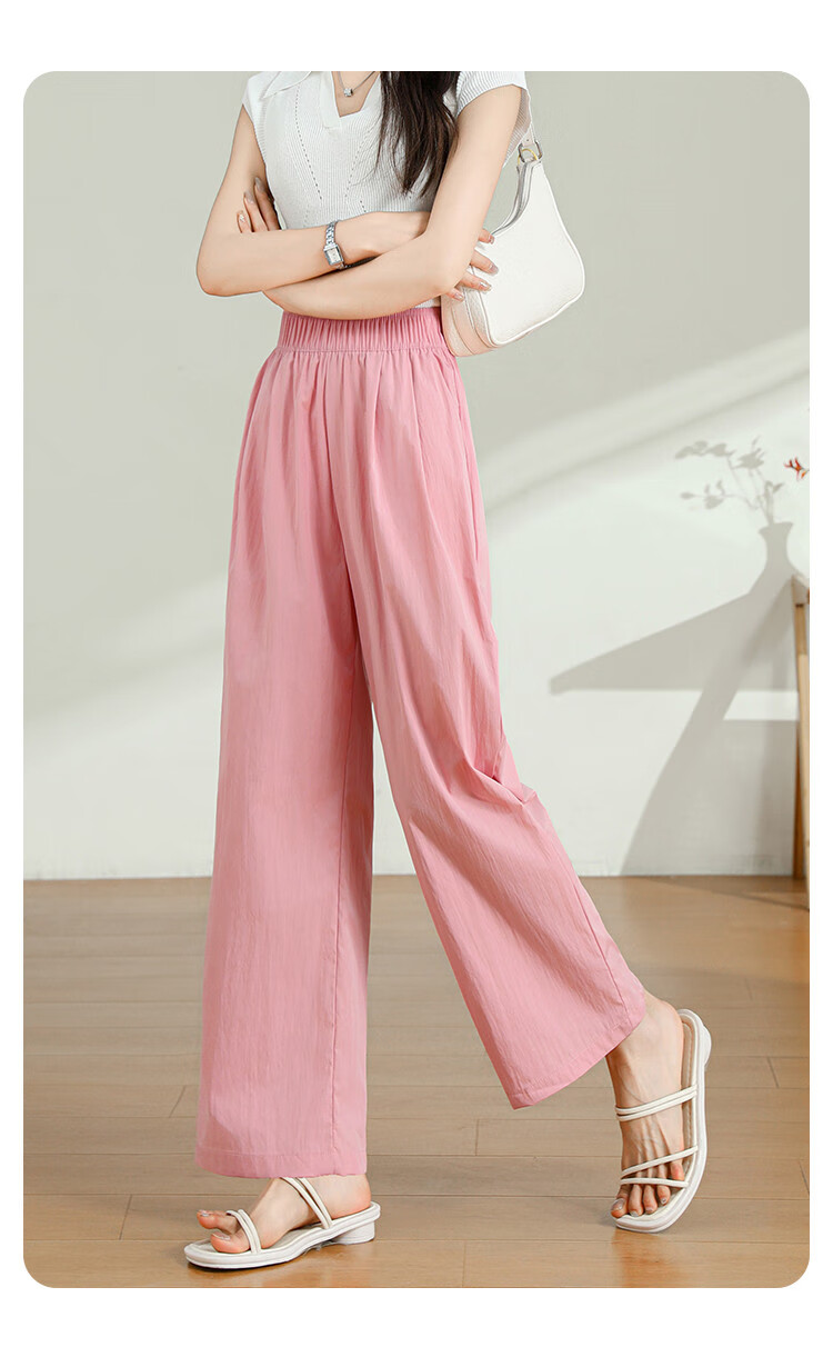 Jeanswest Casual Pants for Women, Summer Trendy Loose-Fitting Draping Solid Color Versatile Yamamoto Wide-Leg Pants, Pink, Size L 18