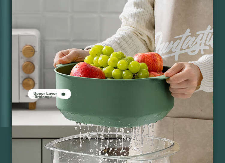 Suncha Double-Layer Colander Set, Kitchen Plastic Fruit Drainer, Vegetable Washing Basket, 6-Piece Set for Home Use 4