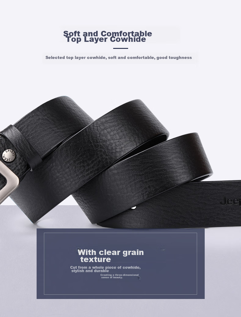 JEEP SPIRIT Men's Belt with Pin Buckle, Top-Grain Leather, Casual Business Trouser Belt, Birthday And Father's Day Gift for Young And Middle-Aged Me 7