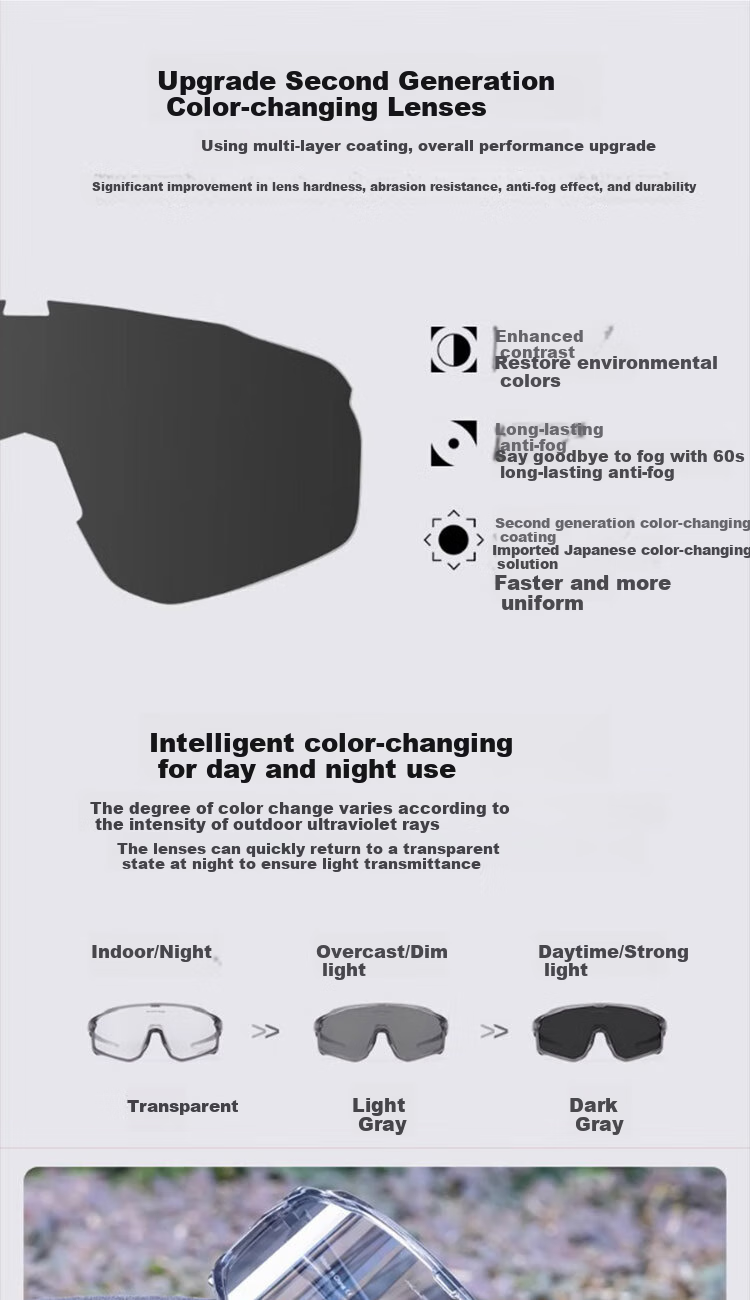 KAPVOE Liuli Cycling Glasses Day and Night Photochromic Road Bike Professional Windproof Goggles Sports Unisex 2
